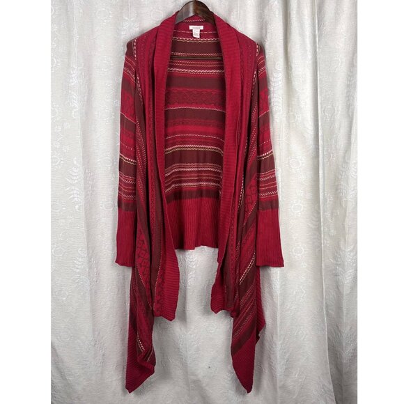 Sundance Southwestern long open waterfall cardigan sweater red cotton knit Large - Picture 3 of 9